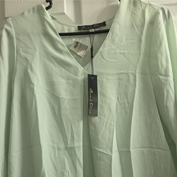 Rose & Oliver Shirt Women Small Mint Green Long Sleeve V Neck Pullover Blouse - Picture 3 of 8